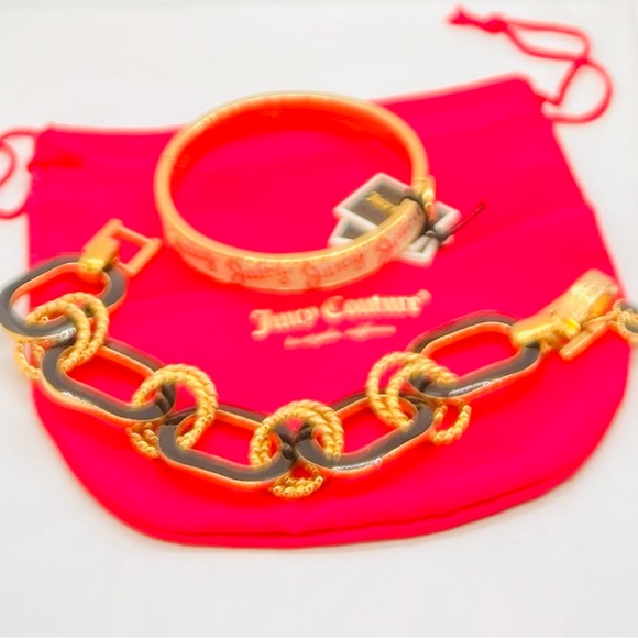 NWT Juicy Couture White Script Bangle & Black Enamel Link Bracelet set of 2 - Picture 8 of 11